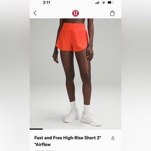 Lululemon Fast and Free Orange Shorts (Size 6)